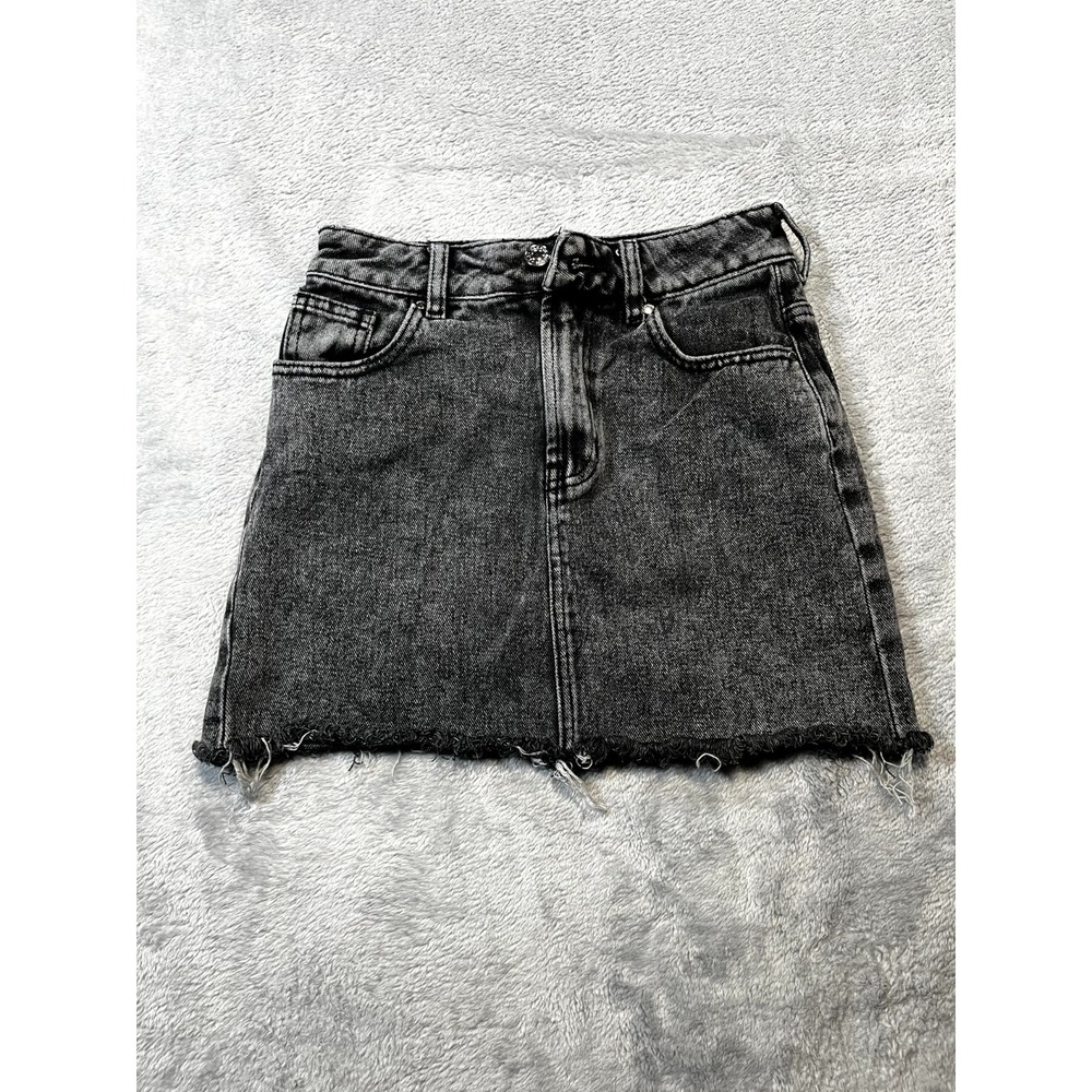 PacSun Womens Size 23 Black Medium Wash Denim Mini Skirt Biker Style